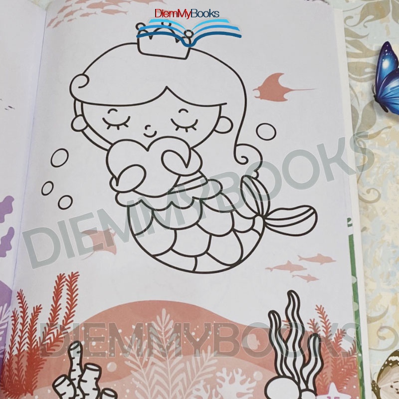 Sách- Tập Tô Màu Diệu Kỳ Nàng Tiên Cá Tặng kèm 24 Sticker Dễ Thương Dành Cho Bé Mẫu Giáo Tiểu Học