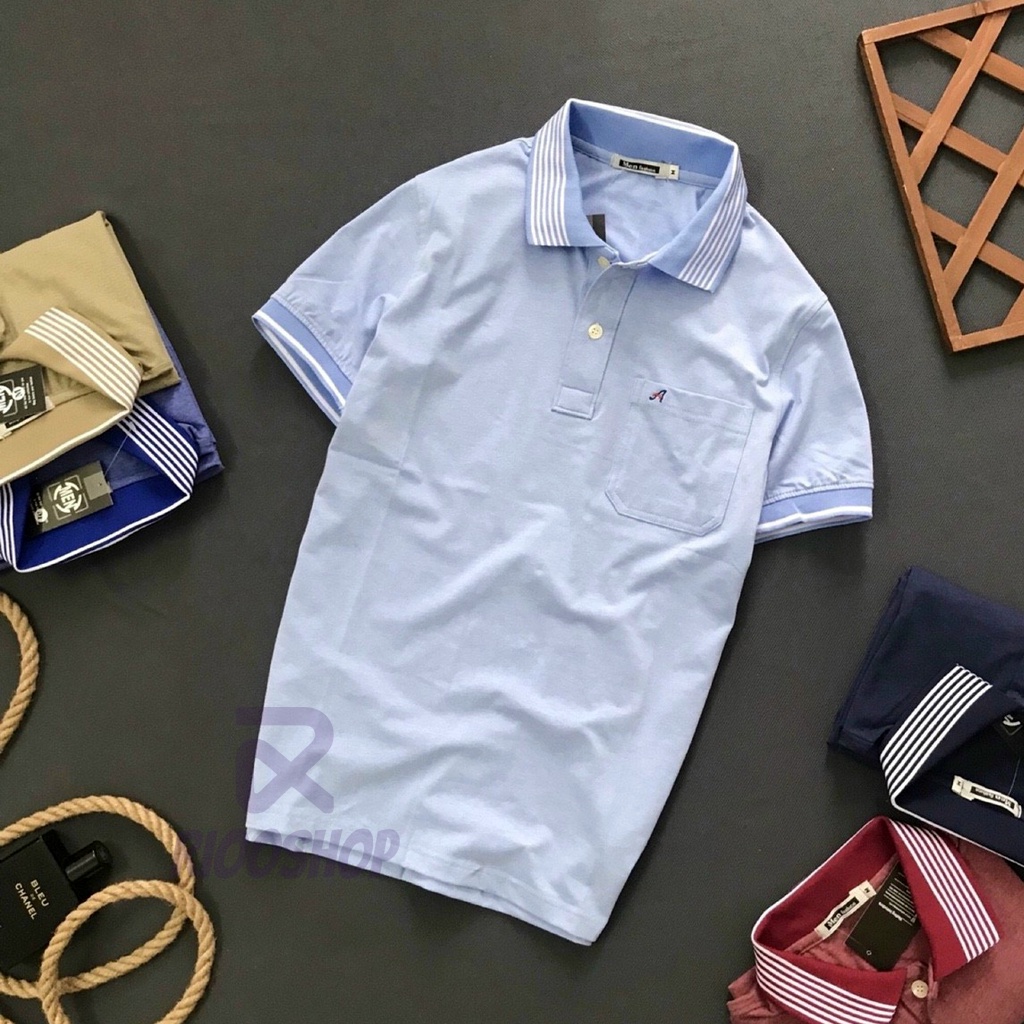 Áo thun có cổ trung niên có túi, áo phông nam polo trung niên trơn đẹp, cotton, xịn màu rêu, xanh, đỏ RIOOSHOP RCP003