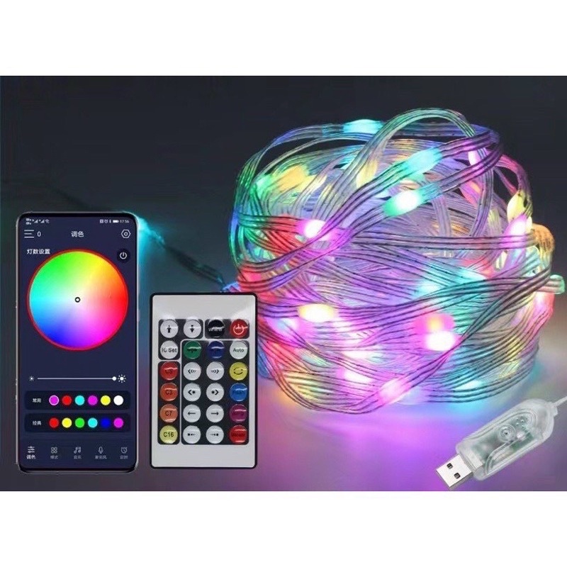 Cuộn đèn led giọt nước trang trí cây thông Noel decor phòng nháy theo nhạc Tiktok IP65 dùng APPTặng 