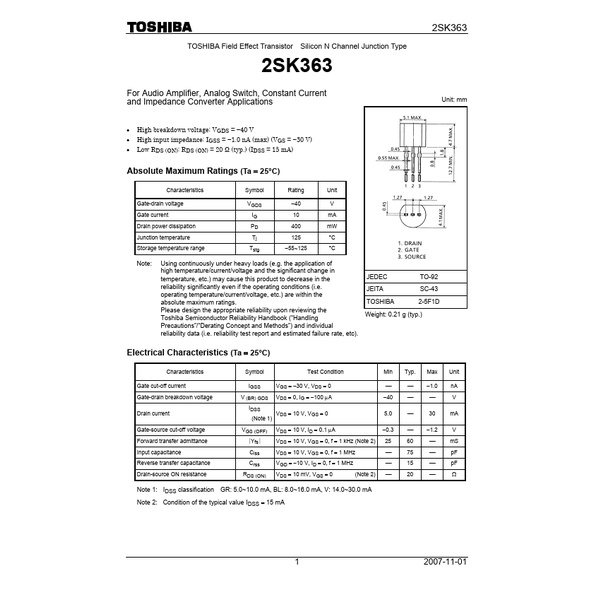 TOSHIBA 2SK363-V hàng tháo máy, cùng seri