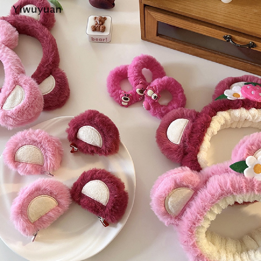 < Yiwuyuan > Băng Đô Cài Tóc Rửa Mặt Không Trơn Hình Tai Gấu Dâu Tây Hoạt Hình Dễ Thương Ngọt Ngào Đáng Yêu Dành Cho Bạn Gái