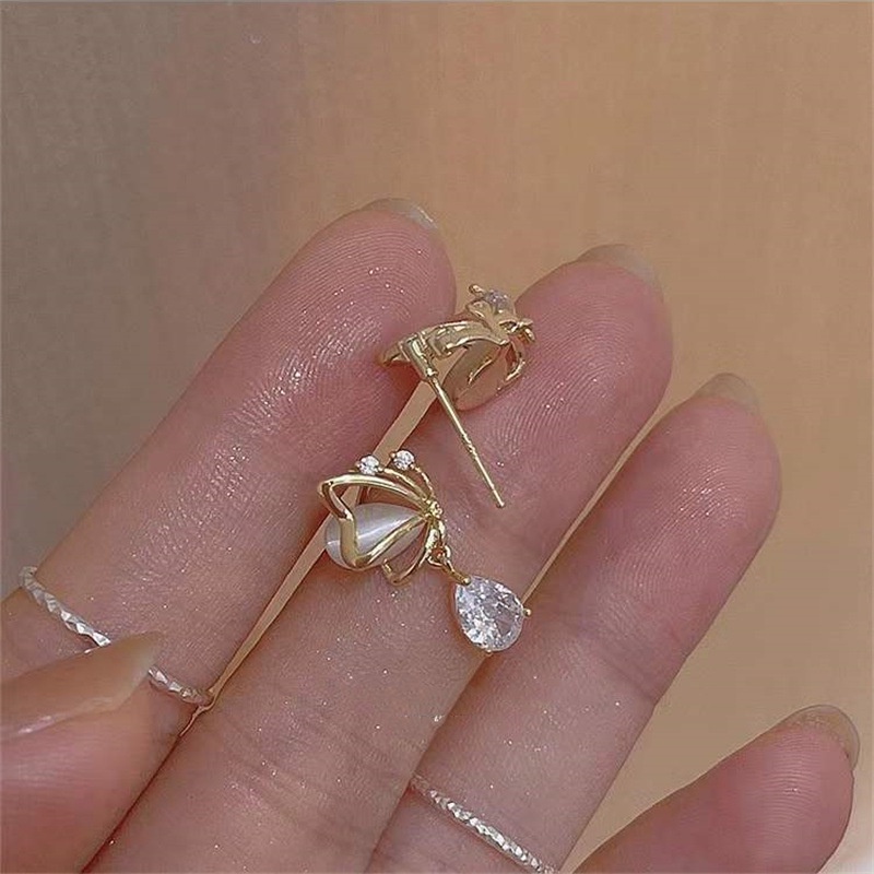 Bông Tai Mạ Bạc 925 Hình Bướm Đính Đá Opal Xinh Xắn