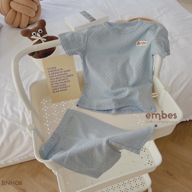 Embes Bộ quần áo cộc tay bé trai , bé gái, đồ hè cho bé trai vải thổ mềm mát mặc nhà cho bé 7kg đến 18kg