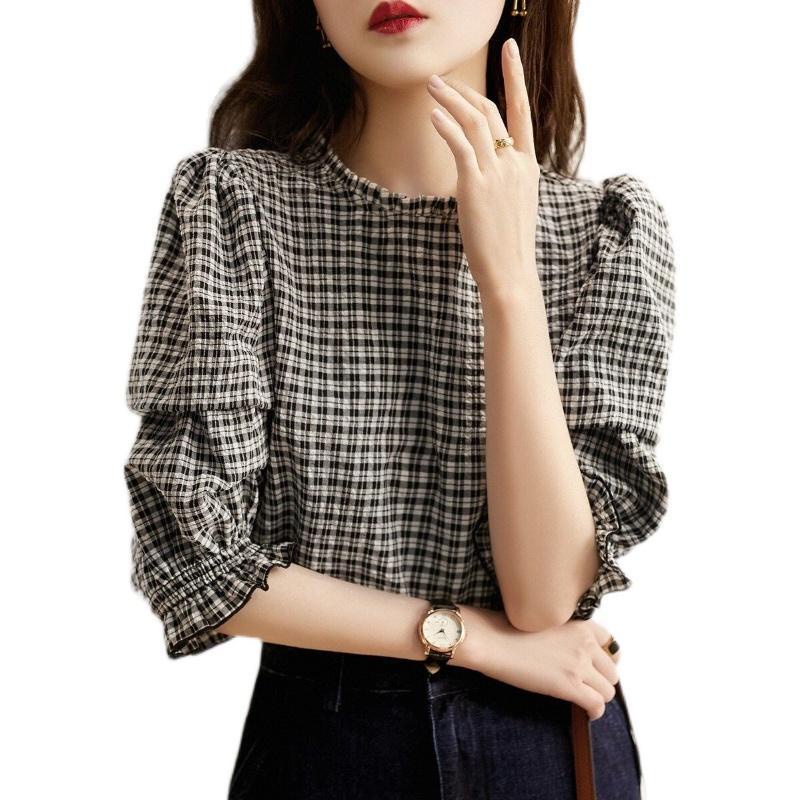 Áo Sơ Mi Ngắn Tay Form Rộng Họa Tiết Ca Rô Thời Trang Dành Cho Nữ