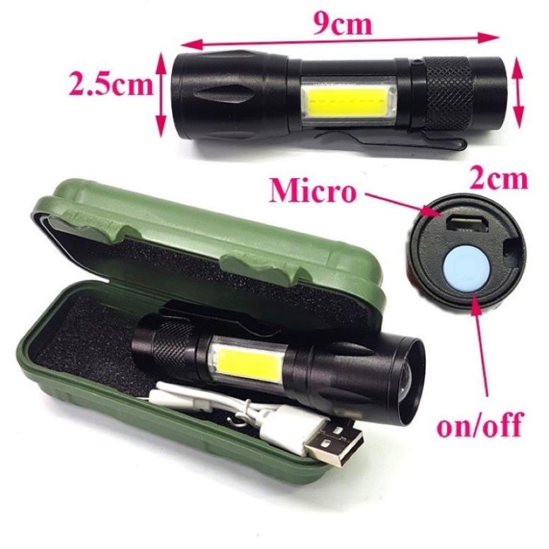 Móc khóa đèn led mini, đèn pin mini siêu sáng COB 800 Lumens đa năng chống nước, sạc usb