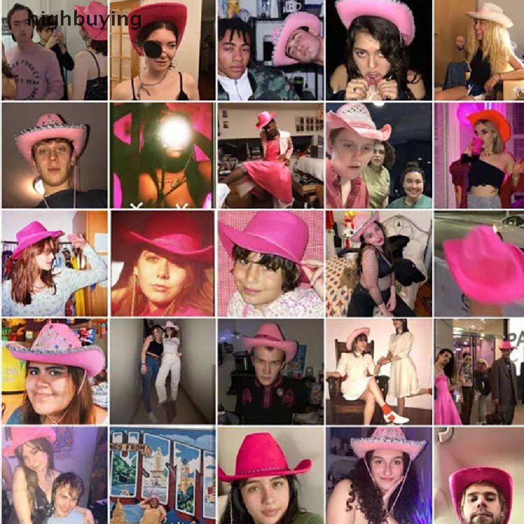 1 Mũ Cao Bồi Vành Rộng Đính Lông Vũ Trang Trí