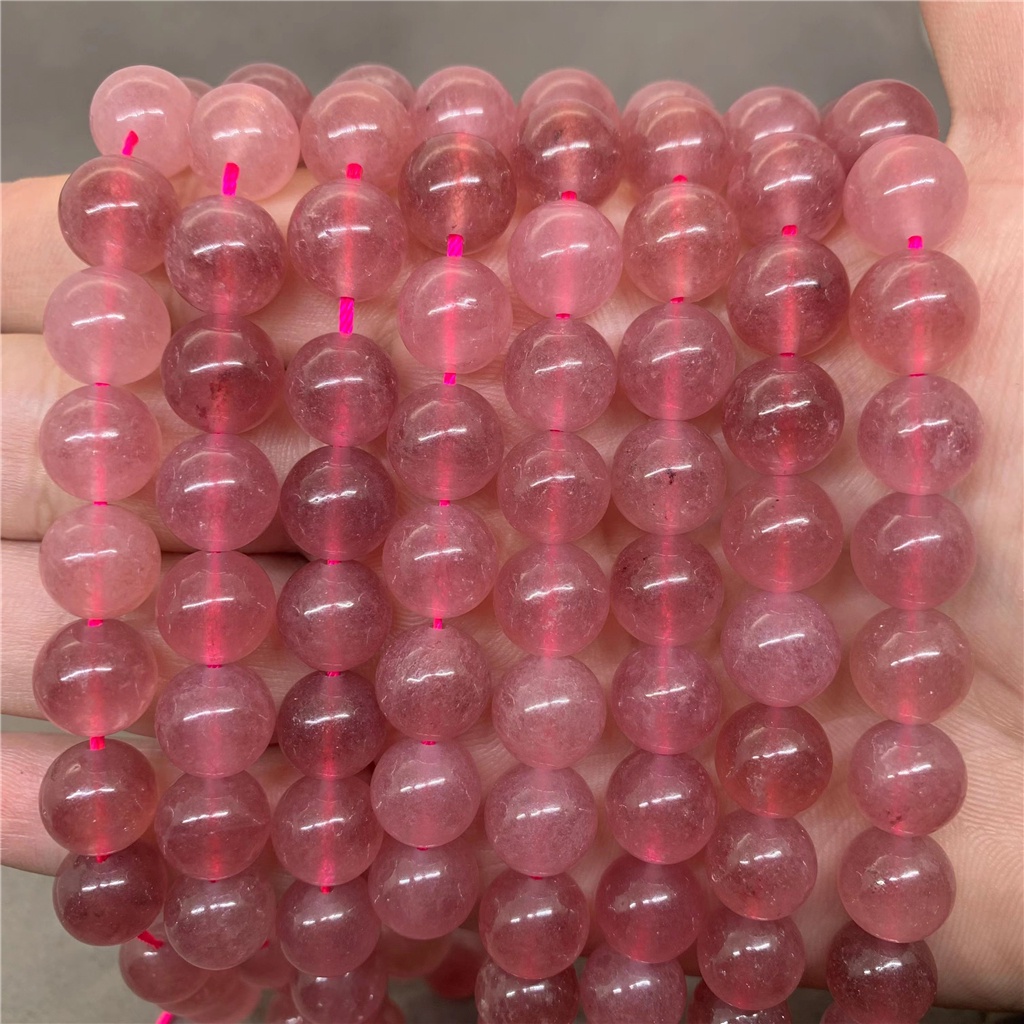 2a Đá Thủy Tinh Thạch Anh Đào Tự Nhiên Kích Thước 6 / 8 / 10mm Dùng Làm Vòng