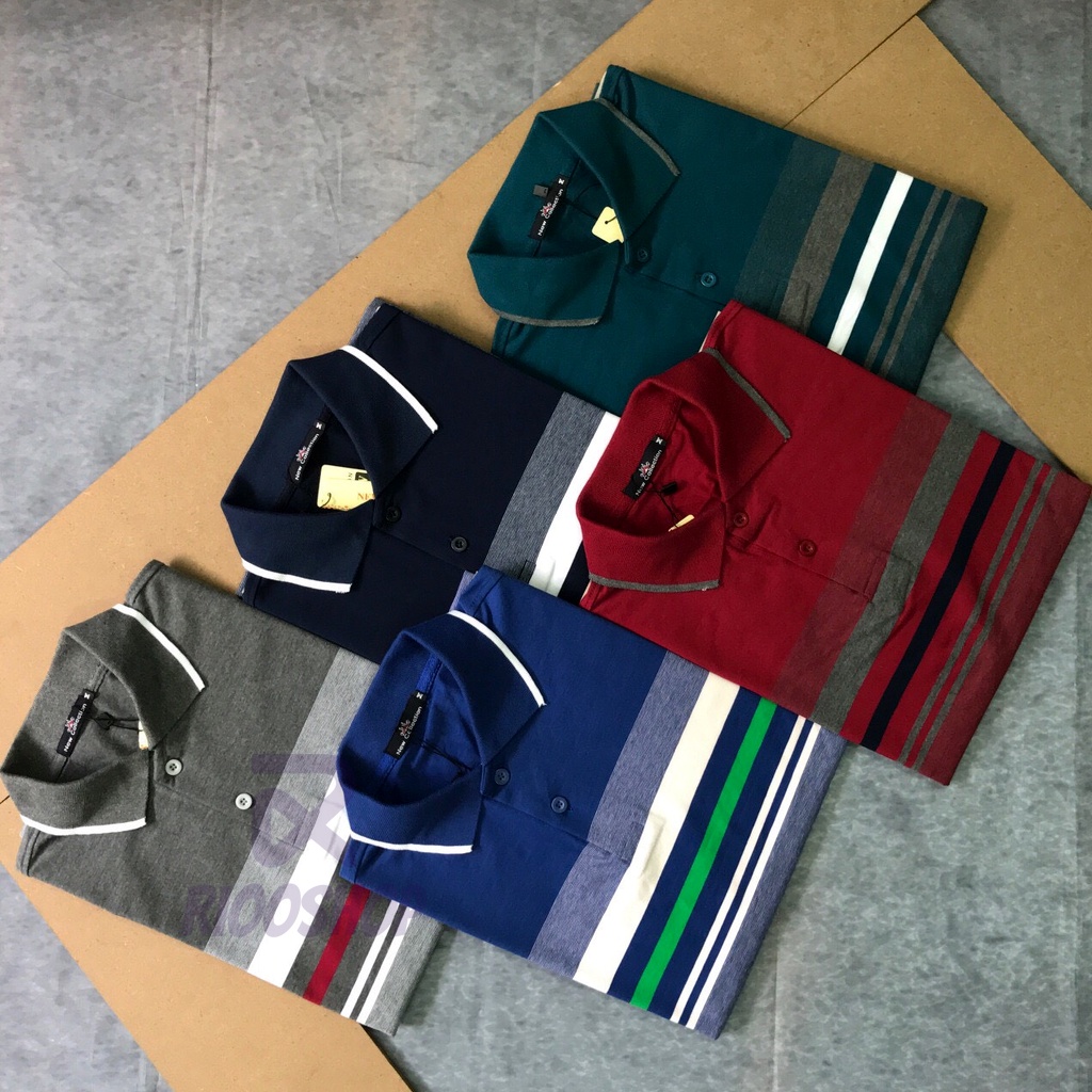 Áo nam cho người trung niên, áo thun nam ngắn tay form rộng sọc ngang RIOOSHOP RCP011 màu xám, xanh đen, đỏ, xám