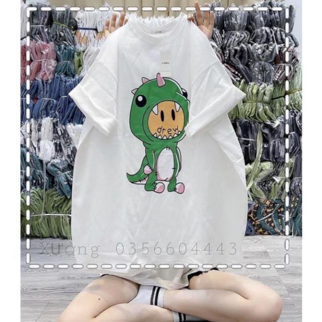 [ Rẻ Vô Địch ] Áo Thun 3158 Cotton Khô Form Rộng Unisex Nam Nữ In Hình Khủng Long