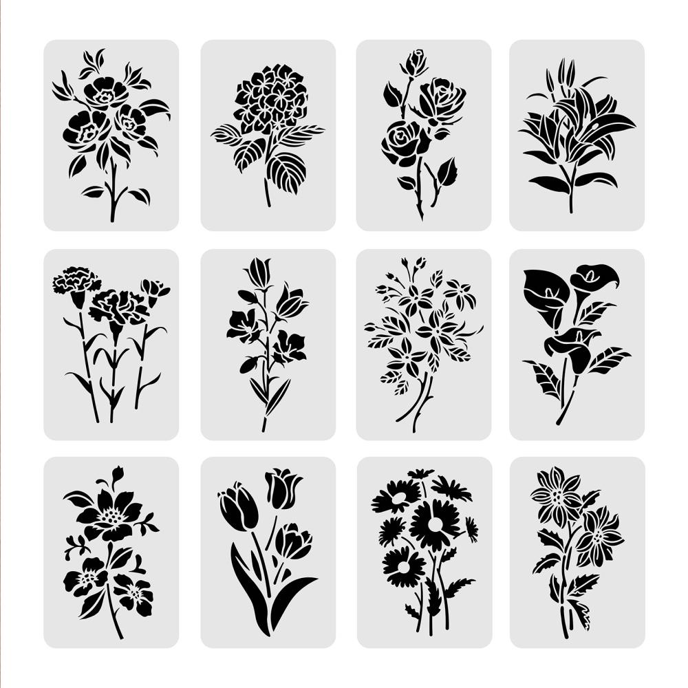 1 Bộ Khuôn Nhựa Hình Hoa / Gạch / Vải / Sàn Nhà / Đồ Nội Thất Bằng Nhựa 21x29.7cm 12 Cái Có Thể Tái Sử Dụng