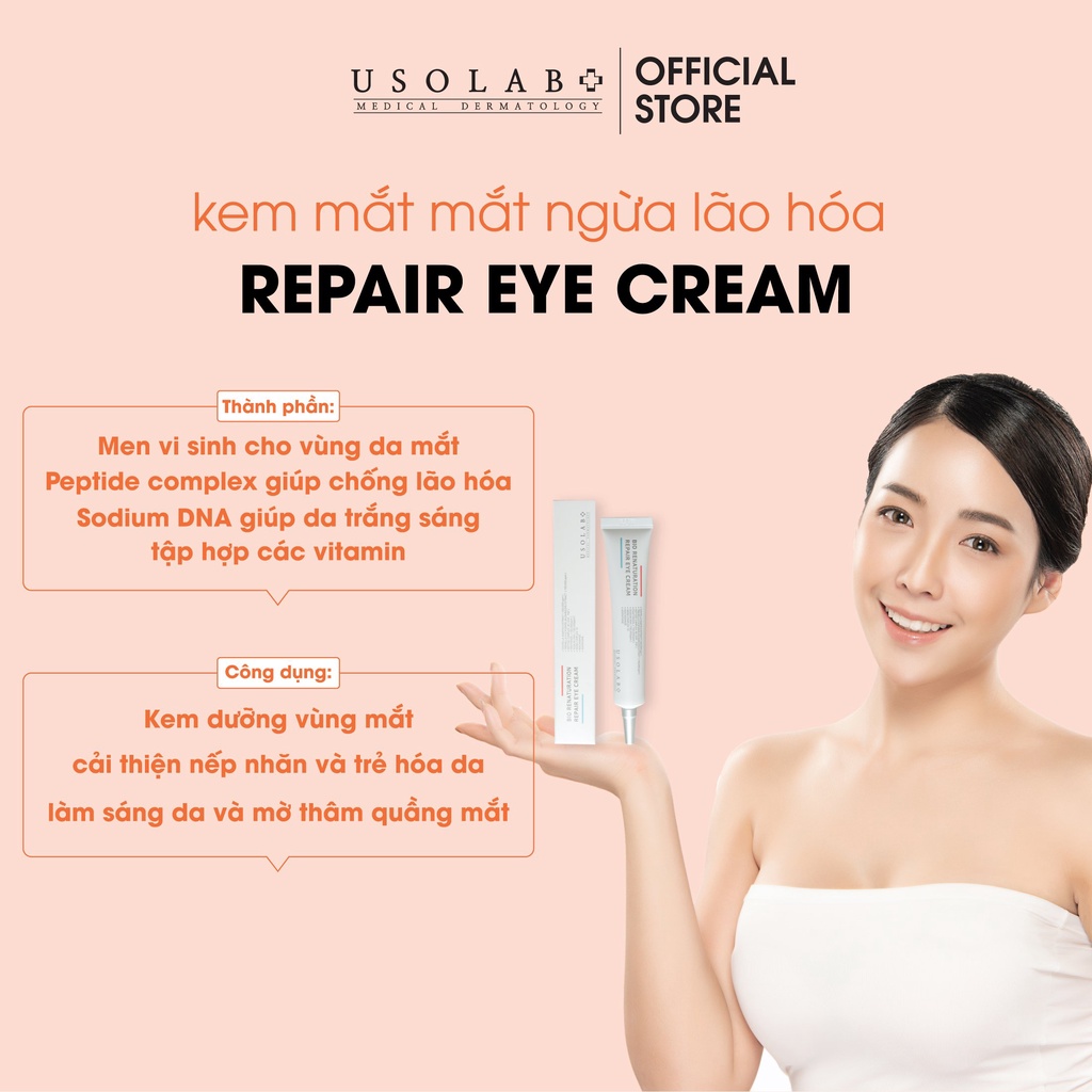 Kem mắt Repair Eye Cream USOLAB - Giúp dưỡng mắt,mờ thâm,dưỡng ẩm,tan bọng mắt tăng độ đàn hồi săn chắc giúp da 30ml