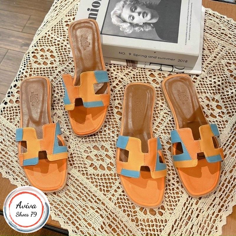 DÉP CHỮ H PHỐI MÀU CAM ĐẸP ĐỘC LẠ XỊN XÒ ĐẾ BỆT H2STORE .