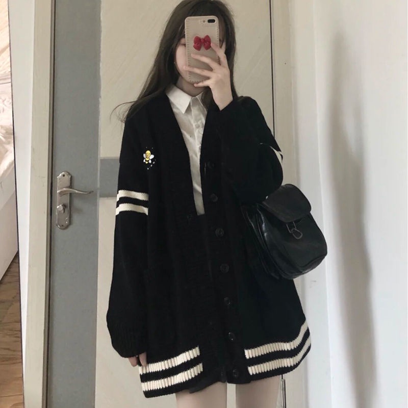 áo len nữ form rộng tăm cộc tay trễ vai mỏng cổ lọ áo khoác carigan thom browne local brand ngắn tay dày hàn quốc tay phồng dáng dài ÁO KHOÁC CARDIGAN LEN MÀU ĐEN CHUẨN FORM