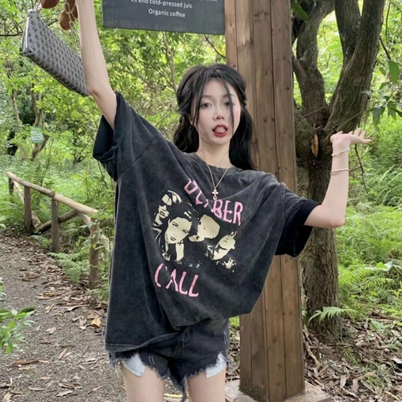 Áo thun XINLANYASHE dáng rộng phong cách Mỹ thời trang mùa hè 2023 cho nữ