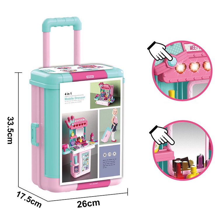 Đồ chơi vali trang điểm 3 in 1 cho bé nhập vai thành thợ makeup chăm sóc bản thân, quà tặng sinh nhật cho trẻ em
