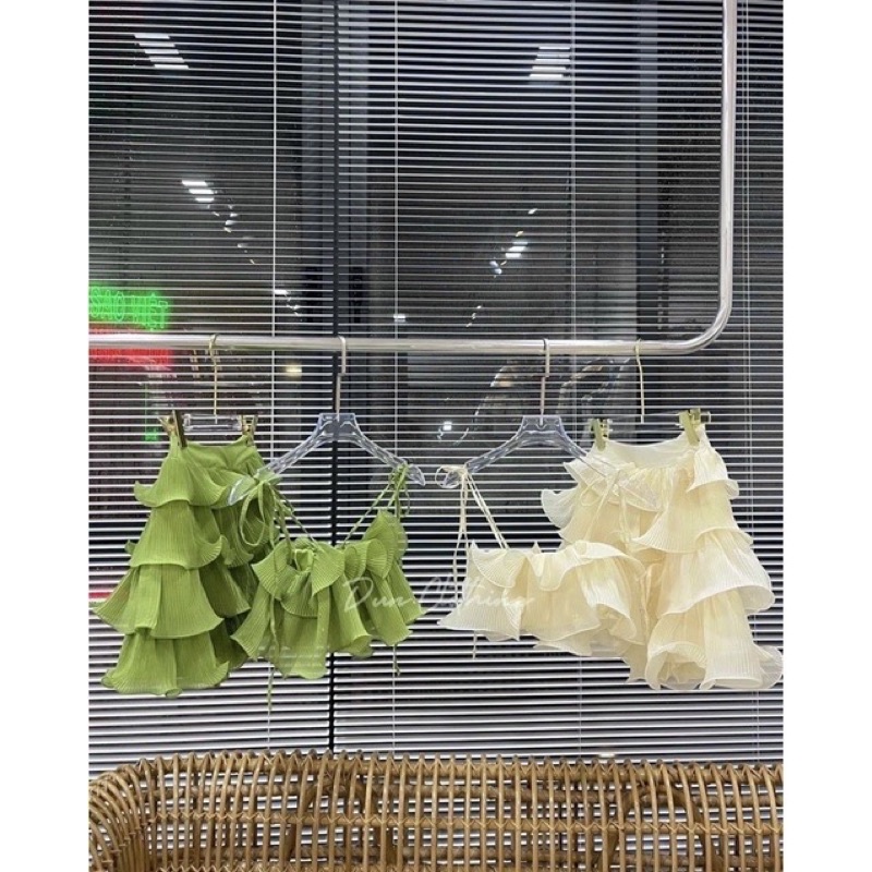 Set Dập Ly Chifon Tầng Cuộn Cước Lượn Sóng Cao Cấp-Hình Thật