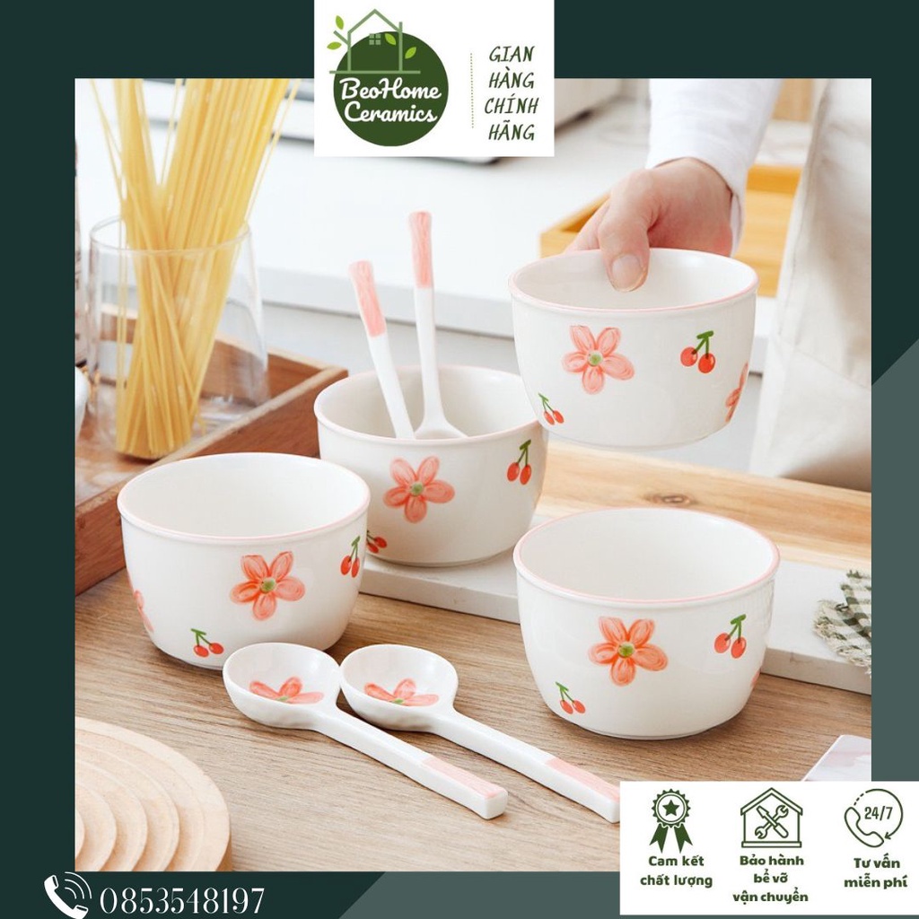 Bát ăn cơm ăn chè vẽ hoa hồng gốm sứ cao cấp chén đĩa Decor cực xinh