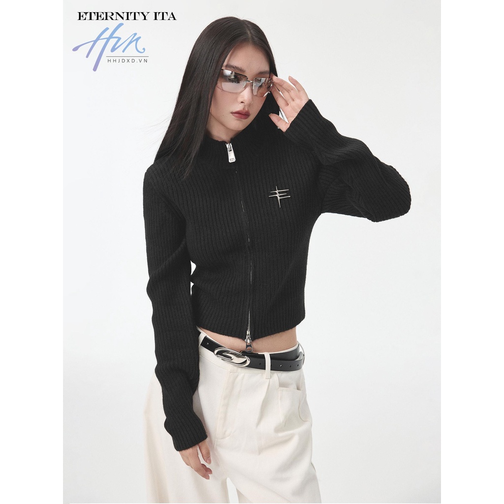 Áo Khoác Cardigan Dệt Kim Dáng Ngắn Có Khóa Kéo Thời Trang Xuân Thu Cho Nữ