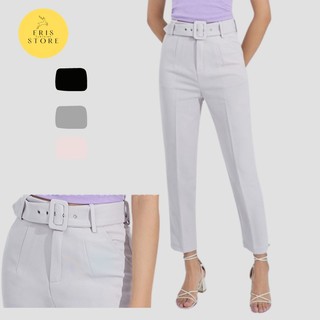 [Ảnh thật] Quần Baggy nữ Eris lưng cạp cao kèm đai rời dáng quần tây công sở đứng form màu đen be ghi