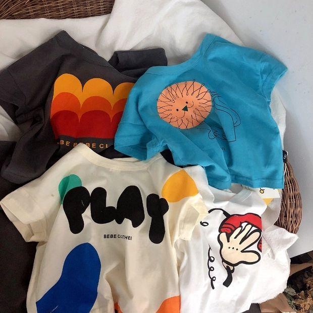 MNGRL Áo Thun Cotton In Hình Hàn Quốc Mùa Hè Thoải Mái Cho Bé Trai Bé Gái