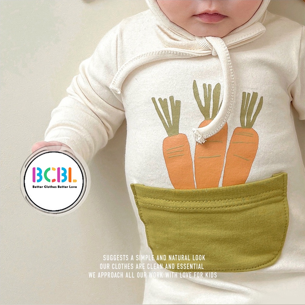 Set trang phục BCBL áo liền quần tay dài in họa tiết cà rốt và mũ trùm đầu thiết kế tai thỏ cho bé gái sơ sinh 1 tuổi