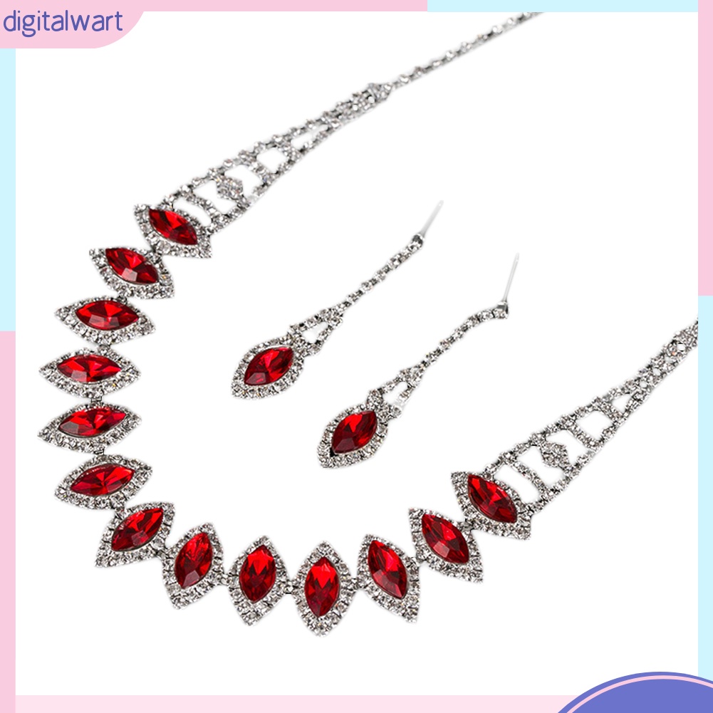 Bộ Vòng cổ + Bông Tai Đính Kim Cương Giả Hình Giọt Nước Cho Nữ