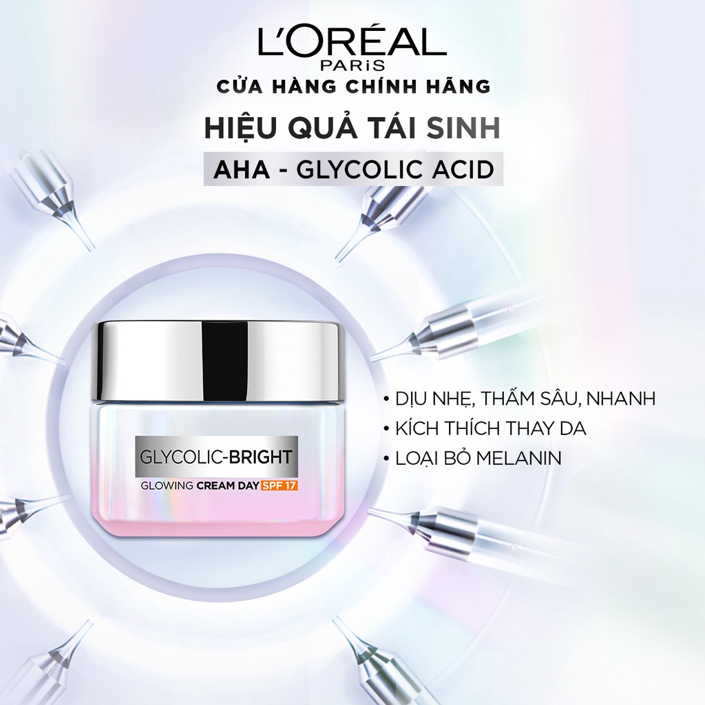 [Quà tặng không bán] Bộ kem ngày đêm dưỡng sáng mờ thâm nám L'Oreal Paris Glycolic Bright Glowing Cream SPF17 15ml x2