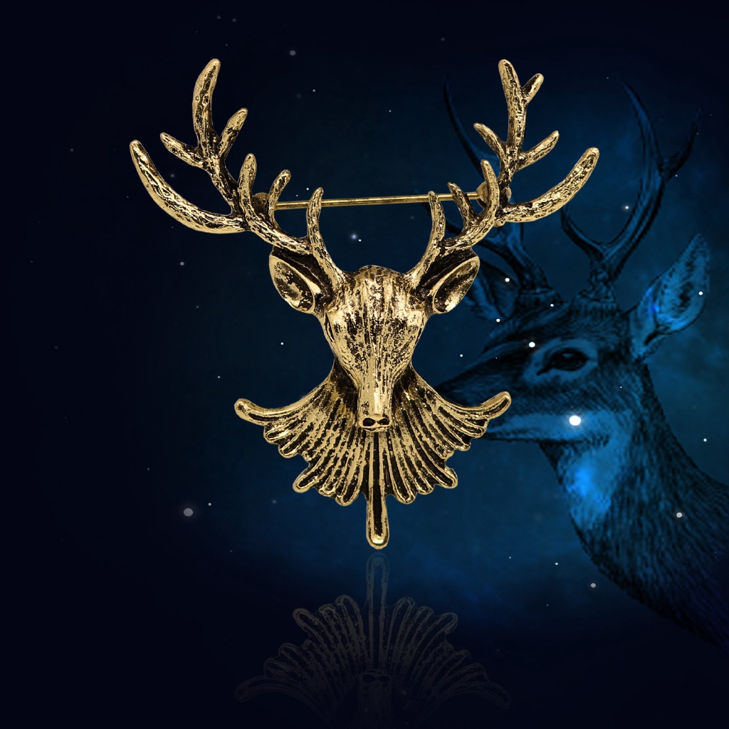 Ghim cài áo EFAN hình đầu hươu bằng hợp kim phong cách Giáng Sinh cổ điển mới