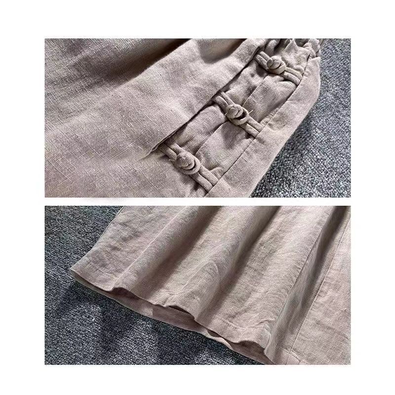 ICE Cotton and Linen Pants Draping Wide-Leg Pants Thin Cropped Large Swing Pants Skirt Elastic Waist Breathable Casual Withdrawal Cut Label Tail Order