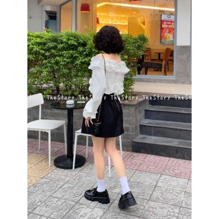 Áo trễ vai croptop trắng, có bèo A2919