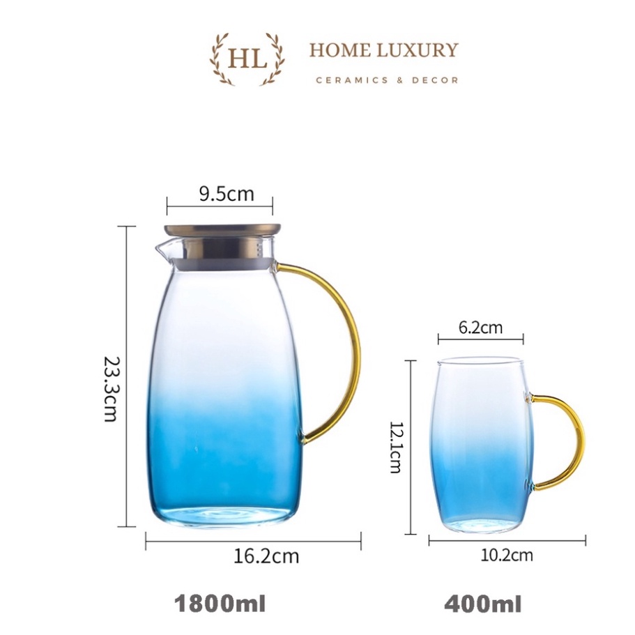 Bộ bình cốc chất liệu thủy tinh chịu nóng Ocean Aqua 2023 | Bộ Bình Cốc chất thủy tinh Xanh Chịu Lực sức chịu nóng Siêu