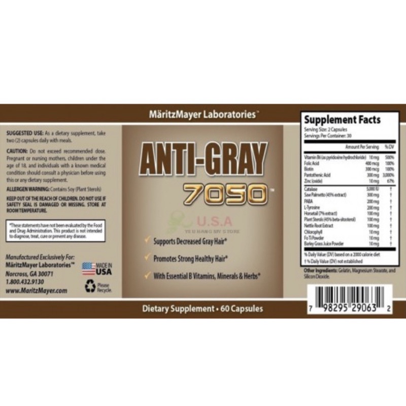 Viên Uống ANTI-GRAY 7050 hỗ trợ bạc tóc 60 viên Chống Bạc Tóc