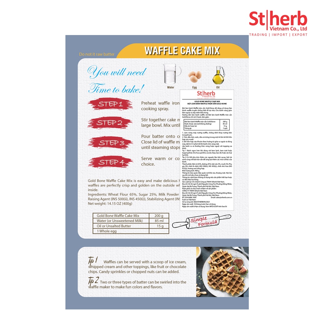 Bột Làm Bánh Waffle Trộn Sẵn Gold Bone 400G