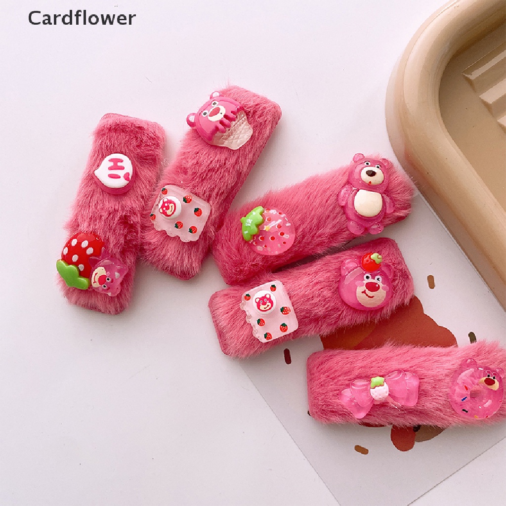 &lt; Cardflower &gt; Kẹp Tóc Mái Bằng Lông Nhung Họa Tiết Gấu Dâu Hoạt Hình Dễ Thương Ngọt Ngào Cho Bé Gái