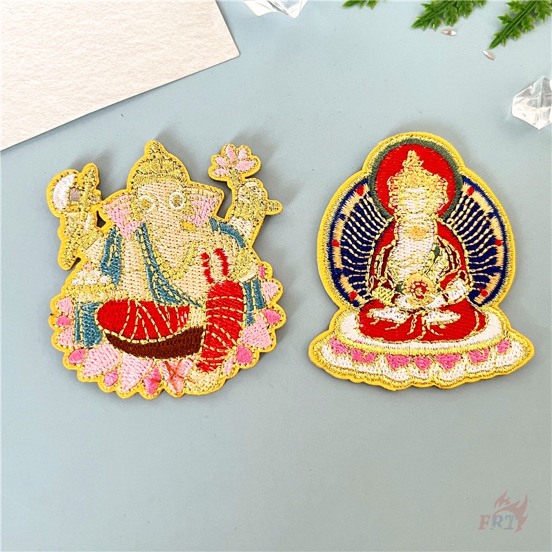 ♥ Miếng Dán Tự Dính Hình Phật Trikalea / Ganesha ♥ 1 Huy Hiệu Thêu Ủi Hình Phật Vàng DIY