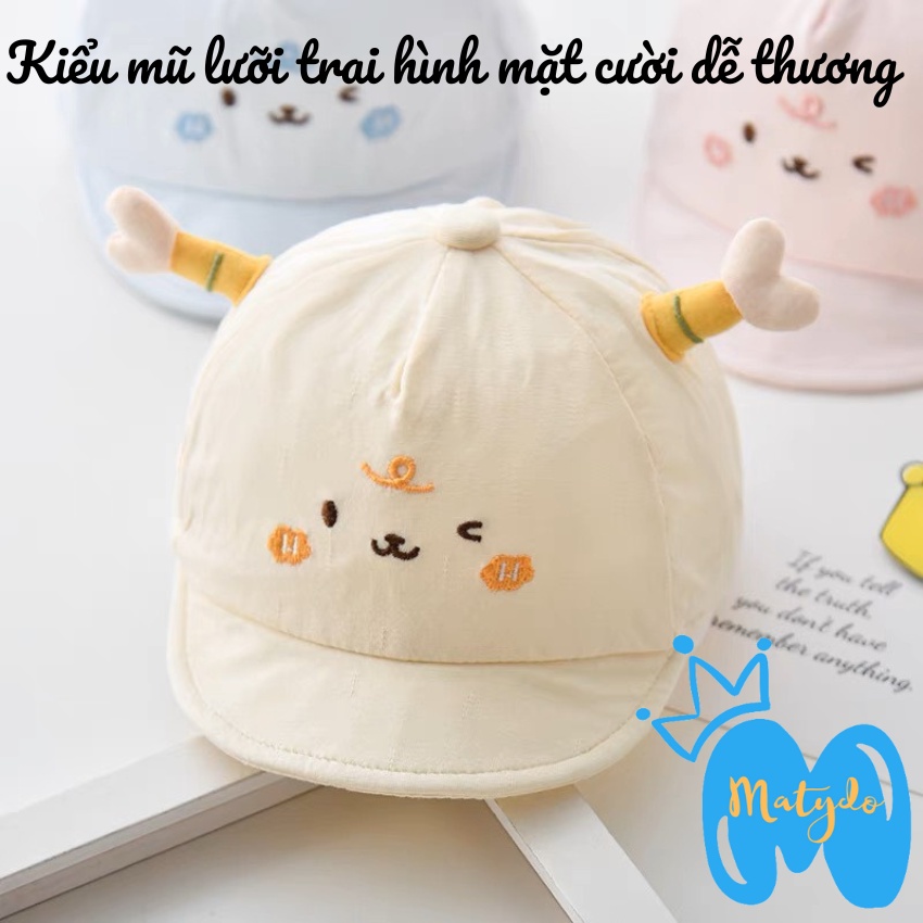 Mũ cho bé sơ sinh hình mặt cười tim nón trẻ em bé trai bé gái mềm mại đáng yêu từ 0 đến 6 tháng phụ kiện trẻ em