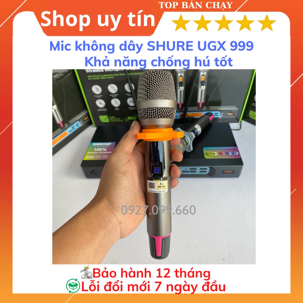 Mic Không Dây Shure UGX999, Mic hát karaoke chuyên Nghiệp,gia đình,Tự Động Dò Sóng Sạch, Chống Rú- rít, Độ Nhạy Cao.