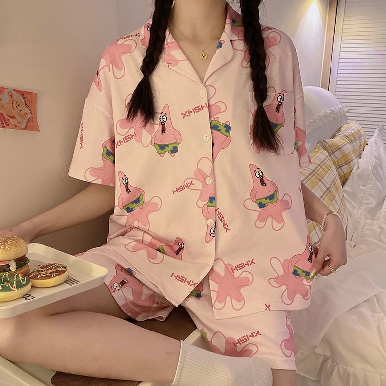 Bộ Đồ Ngủ Ngắn Tay Dáng Rộng In Họa Tiết Hoạt Hình Theo Phong Cách Mùa Hè Hàn Quốc Dành Cho Nữ