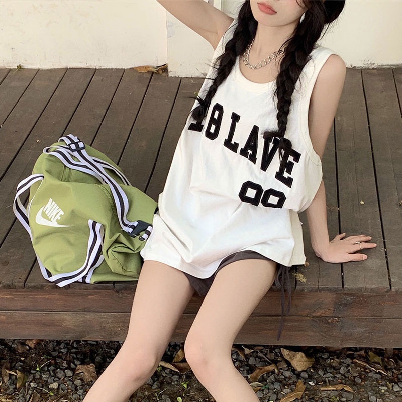 Áo Thun Nữ Không Tay In Chữ Thời Trang Hàn Quốc áo croptop