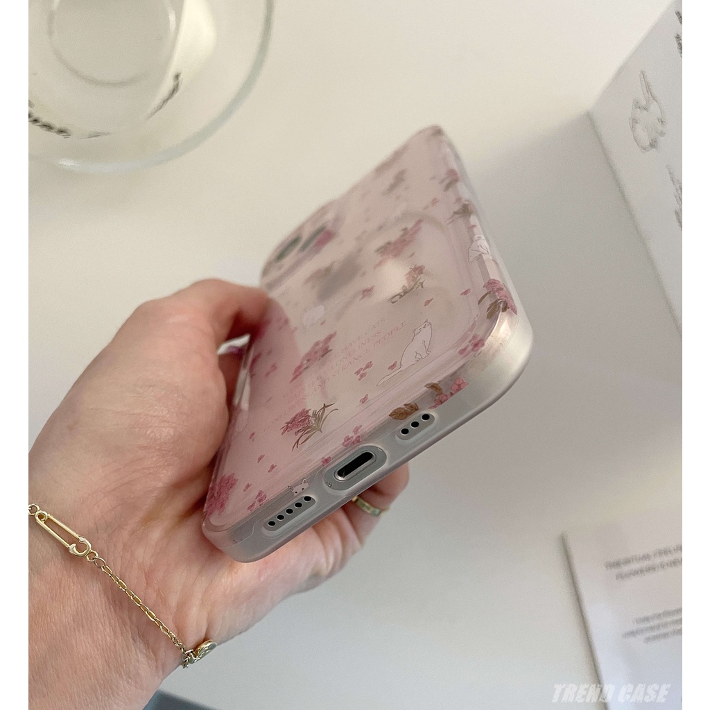 Ốp Điện Thoại Silicone Mềm Chống Sốc In Hình Mèo Và Hoa Cho IPhone 12 11 13 14 Pro Max 14 Pro