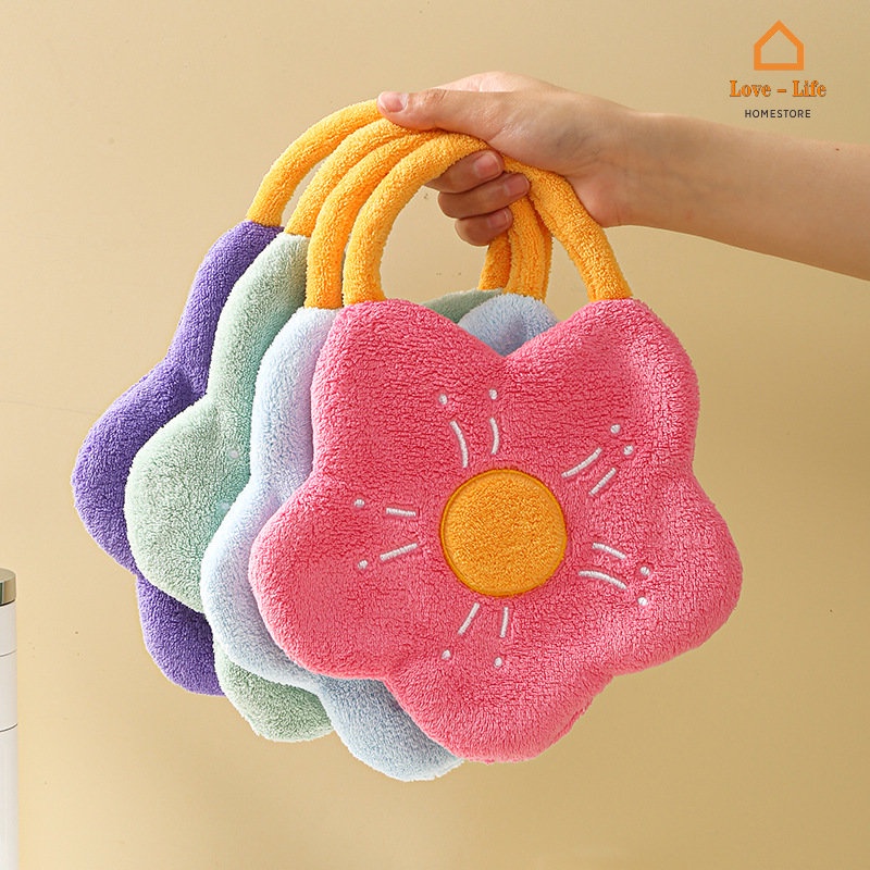 Khăn Lau Tay Treo Tường Hình Bông Hoa Nhiều Màu Sắc Dày Dặn Thấm Hút Nước Tốt Tiện Dụng