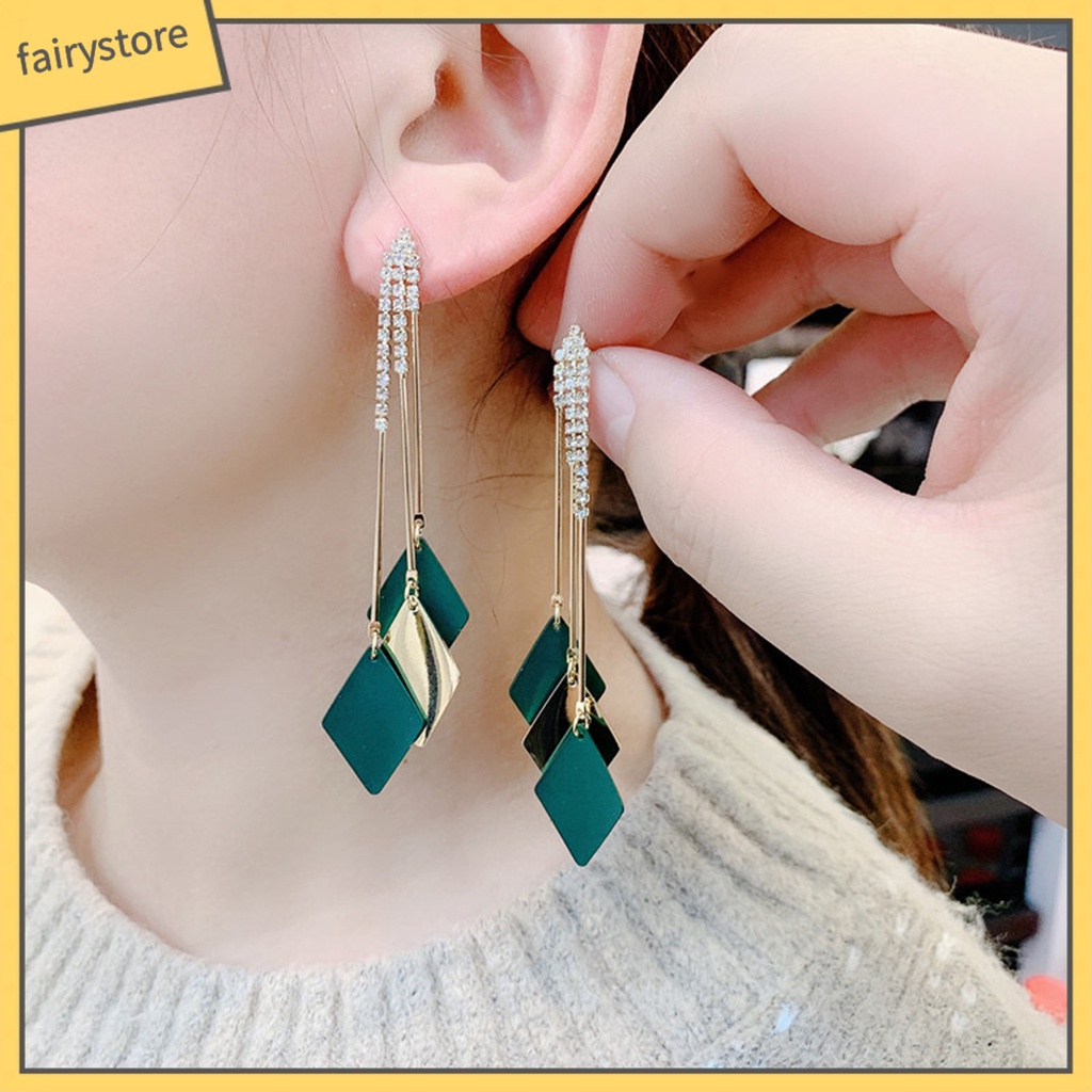 1 Đôi Bông Tai Tua Rua Đính Đá Màu Sắc Tương Phản Phong Cách Bohemian