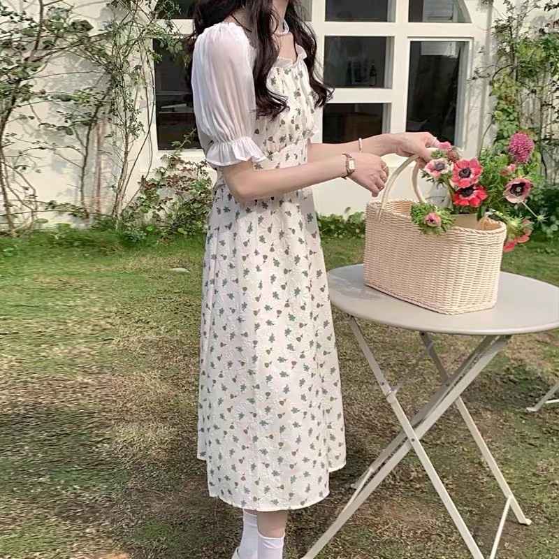 Đầm midi NZN tay phồng màu trơn thời trang mùa hè cho nữ