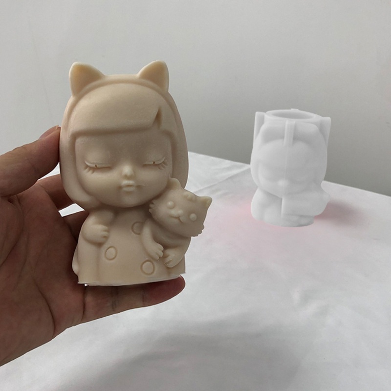 Khuôn Silicone Làm Chậu Hoa / Nến Hình Cô Gái / Mèo DIY