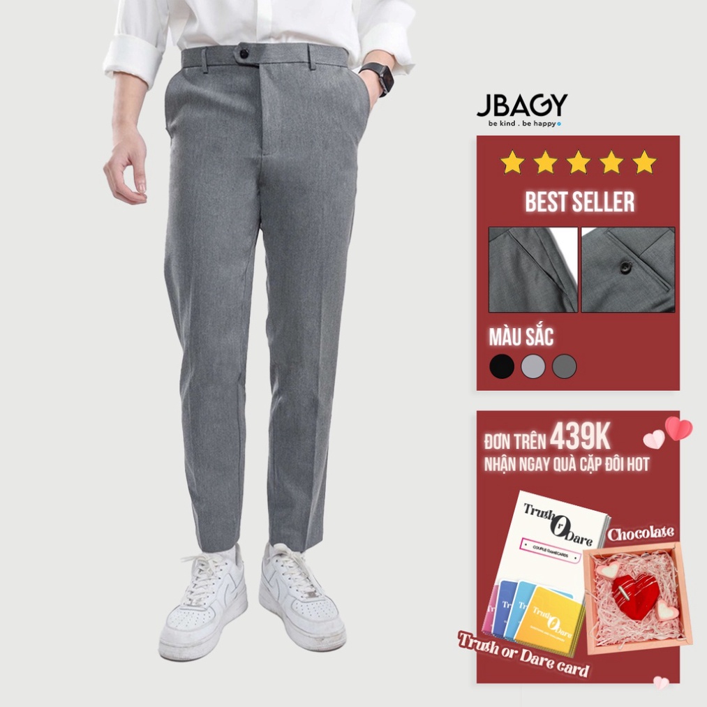 Quần âu nam đến mắt cá chân thương hiệu JBAGY, quần tây nam xám co giãn 4 chiều cao cấp - JA04 - Hàng mới về