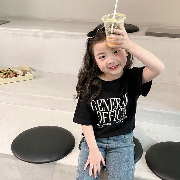 MNGRL Áo thun MNGRL cotton mềm mại mát mẻ in họa tiết chữ cái phong cách Hàn Quốc thời trang mùa hè đáng yêu dành cho bé gái