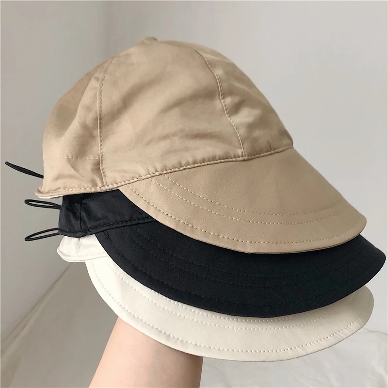 Nón Bucket Dây Rút Bằng Cotton Thoáng Khí Nhanh Khô Chống Tia UV Thời Trang Mùa Hè Cho Nữ