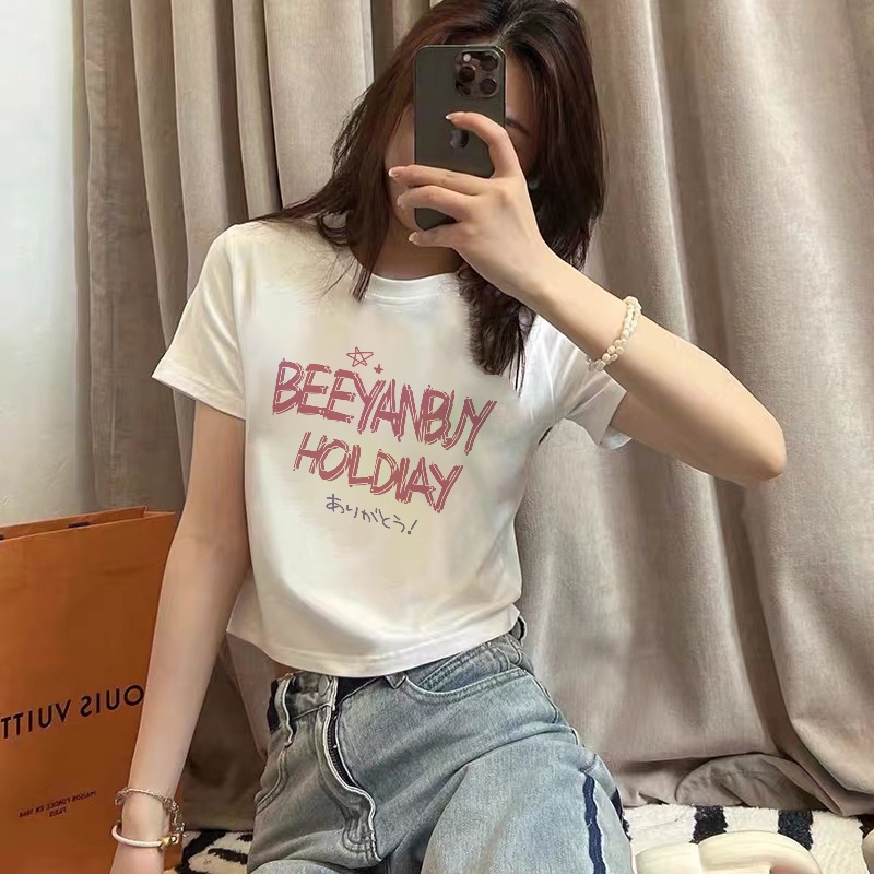 QADCOL Áo Thun Croptop Tay Ngắn Dáng Ôm Thời Trang Mùa Hè Phong Cách Hàn Quốc Cho Nữ