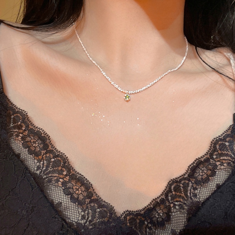 Vòng cổ Bạc Đính Đá Zircon Xanh Lá Sang Trọng Quyến Rũ