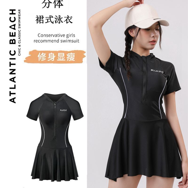Đồ Bơi Một Mảnh Tay Ngắn Phối Khóa Kéo Chất Liệu Nhanh Khô Thời Trang Mùa Hè Cho Nữ